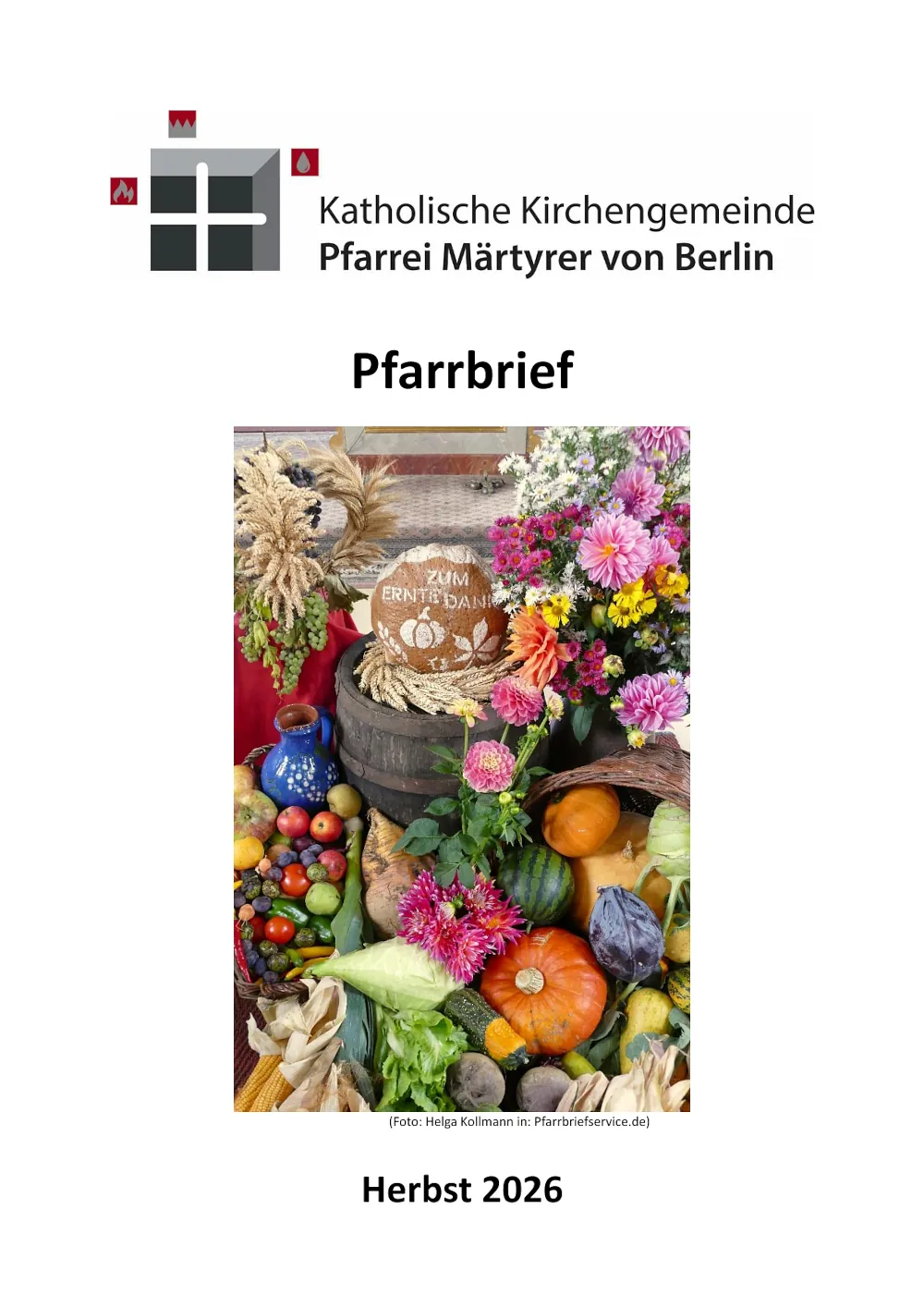 Titelblatt vom Pfarrbrief Herbst 2026
