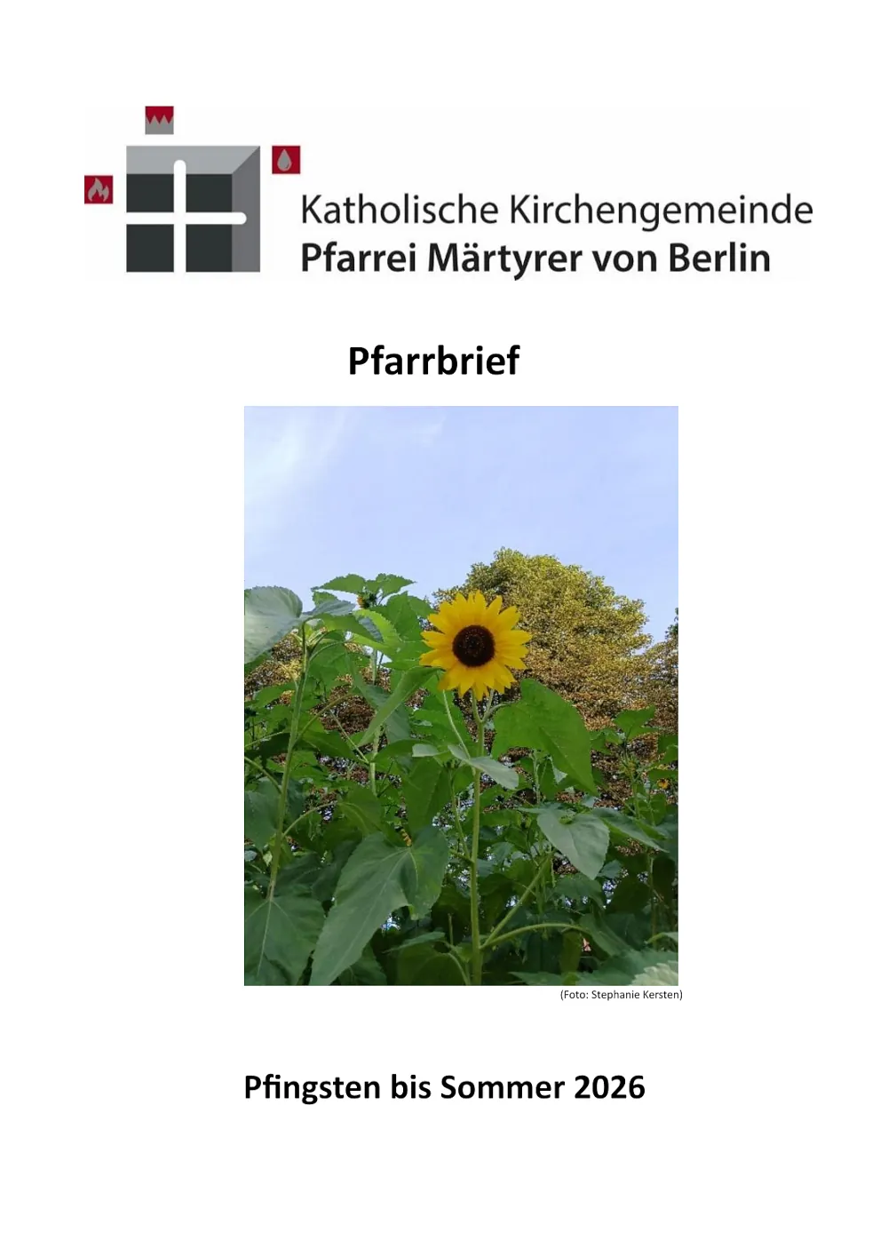Titelblatt vom Pfarrbrief Pfingsten 2026